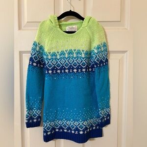 Justice Lime Green and Blue Patterned Sweater